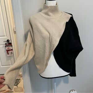NWOT Two-Tone, criss cross front Turtleneck Sweater